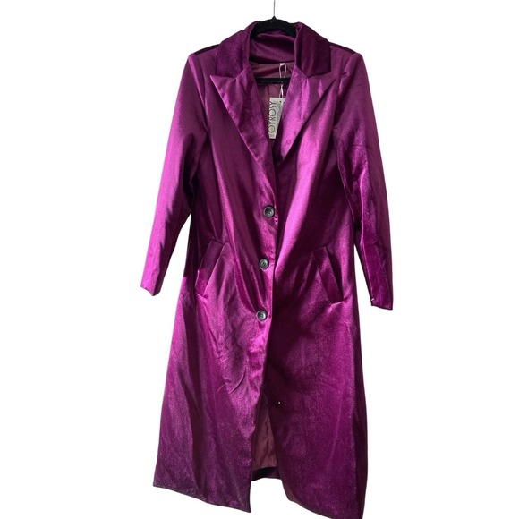 Plum Velvet Longline Coat Size S Vamp Witchy Dark Romantic Mob Wife Statement - Picture 9 of 11